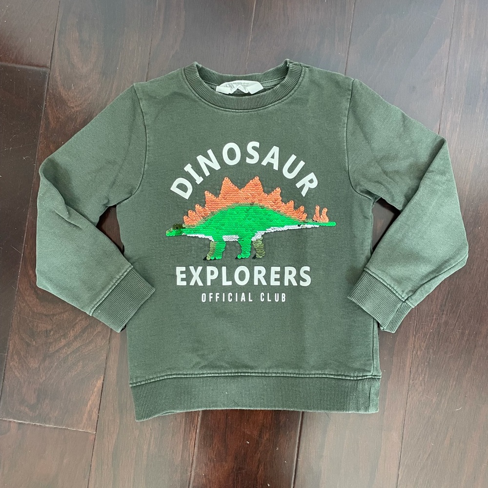 H&M dinosaur sequin flip sweatshirt, size 4-6y